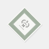 Serviette En Papier Élégant mariage Monogramme Crest Wreath Sage Vert (Coin)