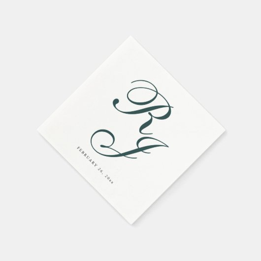 Serviette En Papier Élégant Mariage Monogramme Emerald Green (Coin)