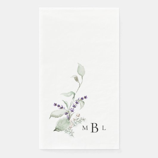 Serviette En Papier Élégant Mariage Monogramme Lavande Foliage (Devant)