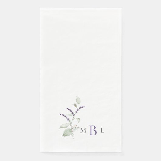 Serviette En Papier Élégant Mariage Monogramme Lavande Foliage (Devant)