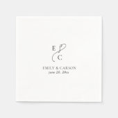 Serviette En Papier Élégant mariage Monogramme Logo Initiales Noms Dat (Devant)