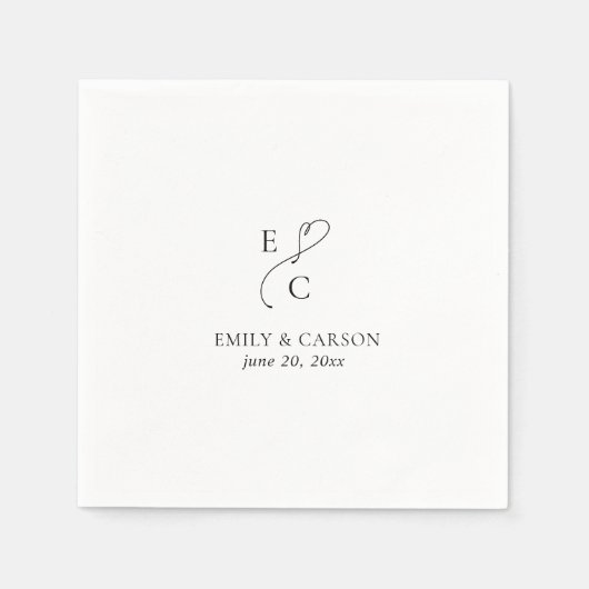Serviette En Papier Élégant mariage Monogramme Logo Initiales Noms Dat (Devant)