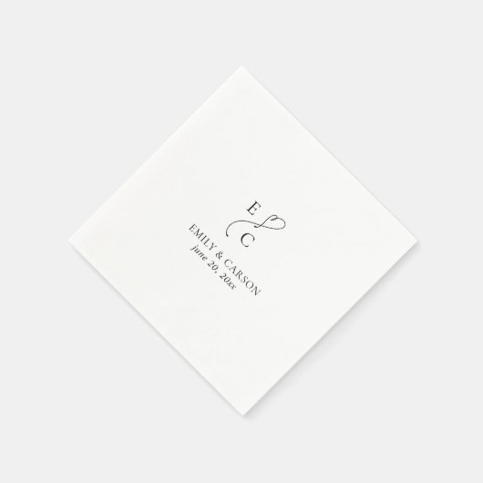 Serviette En Papier Élégant mariage Monogramme Logo Initiales Noms Dat (Coin)