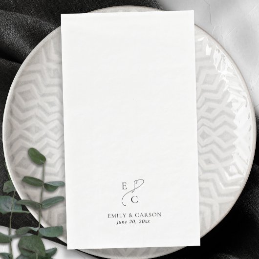 Serviette En Papier Élégant mariage Monogramme Logo Initiales Noms Dat