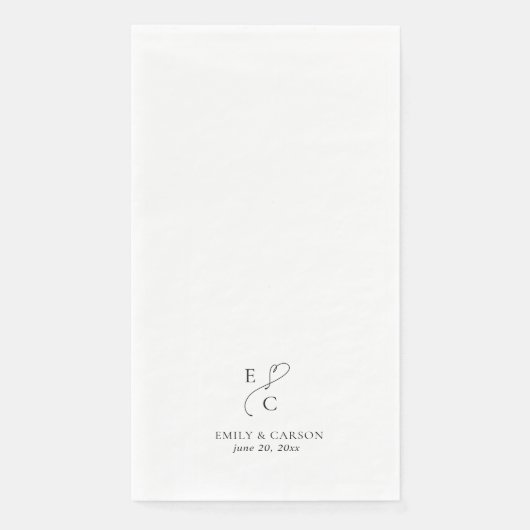 Serviette En Papier Élégant mariage Monogramme Logo Initiales Noms Dat (Devant)