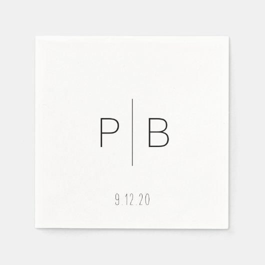 Serviette En Papier Élégant Mariage Monogramme moderne avec date perso (Devant)