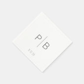 Serviette En Papier Élégant Mariage Monogramme moderne avec date perso (Coin)