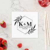 Serviette En Papier élégant mariage monogramme noir et blanc (En situation)