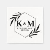 Serviette En Papier élégant mariage monogramme noir et blanc (Devant)