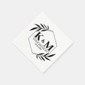 Serviette En Papier élégant mariage monogramme noir et blanc (Coin)