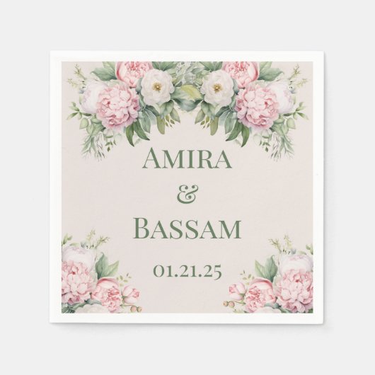 Serviette En Papier Élégant Mariage musulman rose et blanc (Devant)