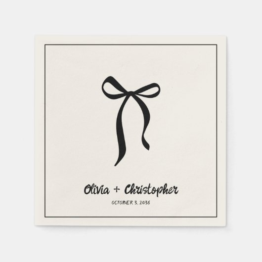 Serviette En Papier Élégant Mariage noir Bow serviettes personnalisées (Devant)