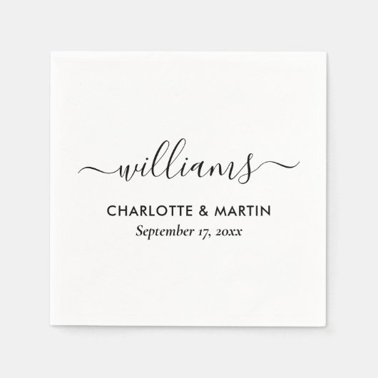 Serviette En Papier Élégant Mariage noir et blanc (Devant)