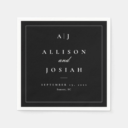 Serviette En Papier Élégant Mariage noir et blanc (Devant)