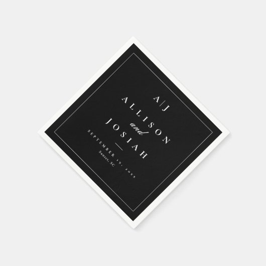 Serviette En Papier Élégant Mariage noir et blanc (Coin)