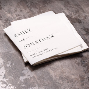 Serviette En Papier Élégant Mariage noir et blanc