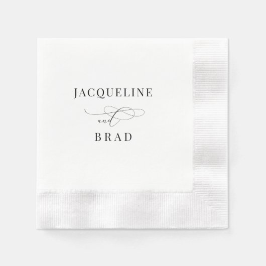 Serviette En Papier Élégant Mariage noir et blanc (Devant)