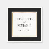 Serviette En Papier Élégant Mariage noir et or (Devant)