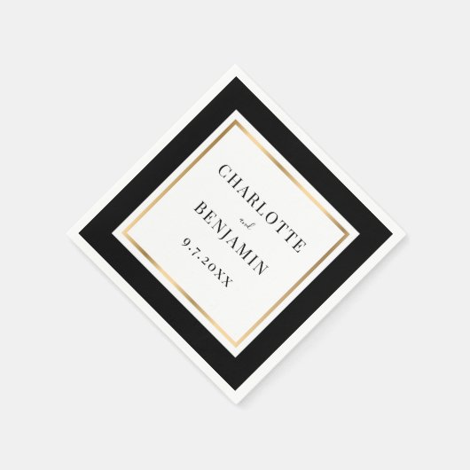 Serviette En Papier Élégant Mariage noir et or (Coin)
