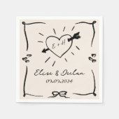 Serviette En Papier Elégant Mariage noir rétro tiré à la main (Devant)