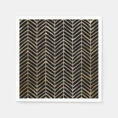 Serviette En Papier Élégant Mariage nuptial Black & Gold Chevron (Devant)