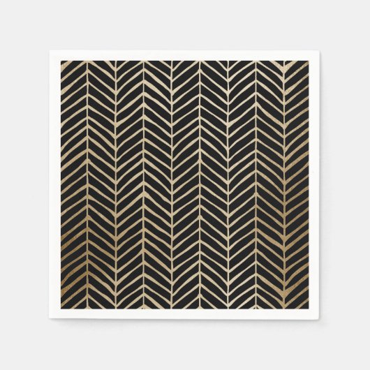 Serviette En Papier Élégant Mariage nuptial Black & Gold Chevron (Devant)
