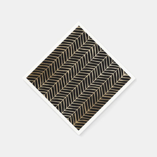 Serviette En Papier Élégant Mariage nuptial Black & Gold Chevron (Coin)