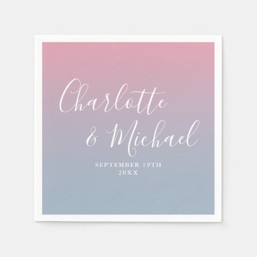 Serviette En Papier Élégant Mariage Ombre Rose Et Bleu Dusty (Devant)