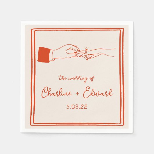 Serviette En Papier Elégant Mariage Orange Retro tiré à la main (Devant)