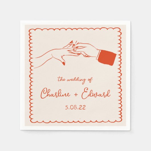 Serviette En Papier Elégant Mariage Orange Retro tiré à la main (Devant)