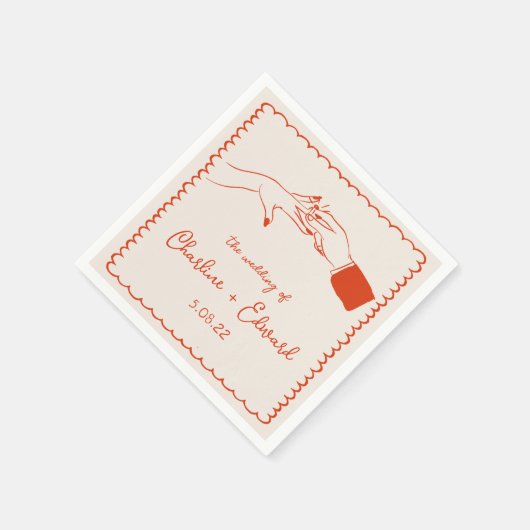 Serviette En Papier Elégant Mariage Orange Retro tiré à la main (Coin)