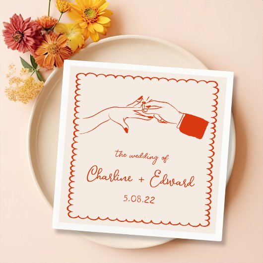 Serviette En Papier Elégant Mariage Orange Retro tiré à la main