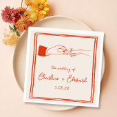 Serviette En Papier Elégant Mariage Orange Retro tiré à la main