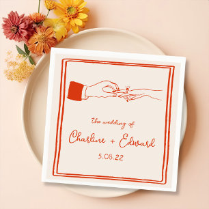 Serviette En Papier Elégant Mariage Orange Retro tiré à la main