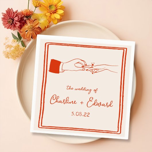 Serviette En Papier Elégant Mariage Orange Retro tiré à la main