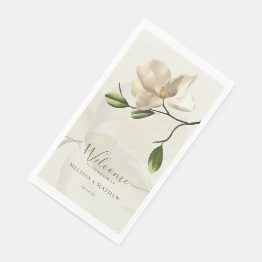 Serviette En Papier Élégant Mariage oriental blanc Magnolia (Coin)