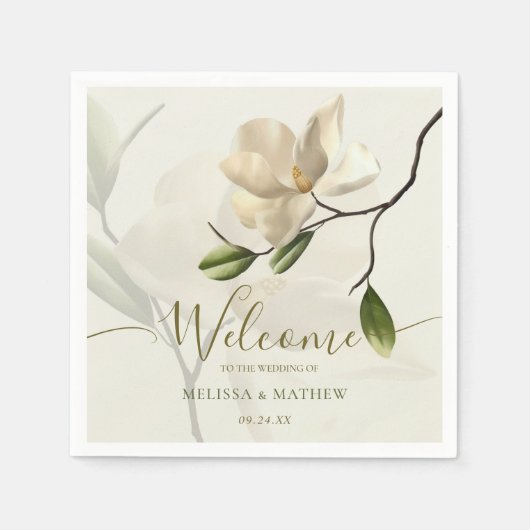 Serviette En Papier Élégant Mariage oriental blanc Magnolia (Devant)