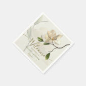 Serviette En Papier Élégant Mariage oriental blanc Magnolia (Coin)