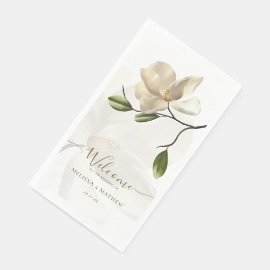 Serviette En Papier Élégant Mariage oriental blanc Magnolia (Coin)