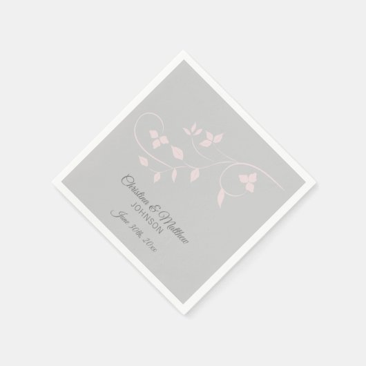 Serviette En Papier Élégant Mariage Pastel Blush Rose & Grey (Gris) (Coin)