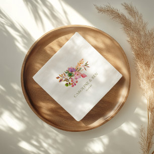 Serviette En Papier Élégant mariage personnalisé aquarelle florale col