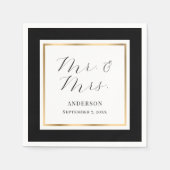 Serviette En Papier Élégant Mariage personnalisé noir et or (Devant)