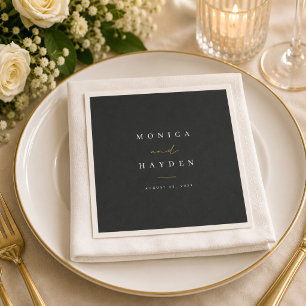 Serviette En Papier Élégant Mariage Personnalisé Noir et Or