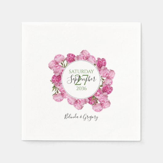 Serviette En Papier Élégant Mariage Pink Peonies (Devant)