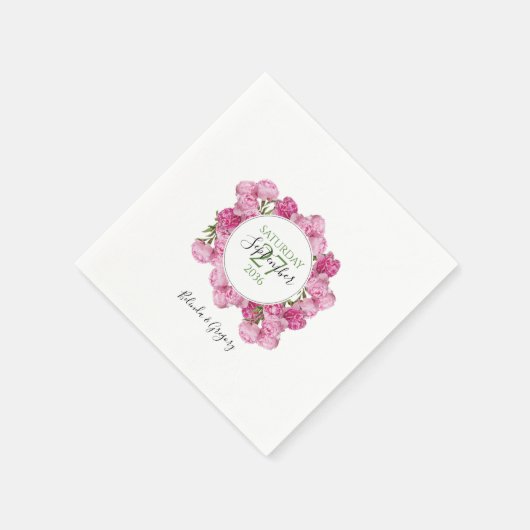 Serviette En Papier Élégant Mariage Pink Peonies (Coin)