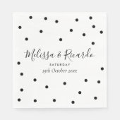 Serviette En Papier Élégant Mariage Pois noir et blanc (Devant)
