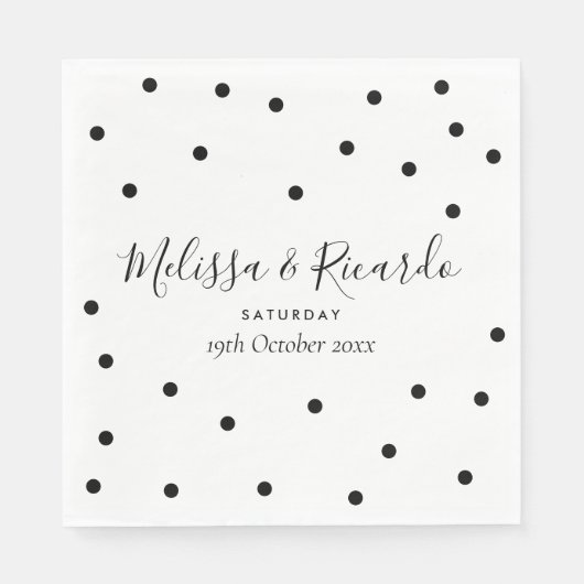 Serviette En Papier Élégant Mariage Pois noir et blanc (Devant)