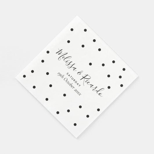 Serviette En Papier Élégant Mariage Pois noir et blanc (Coin)