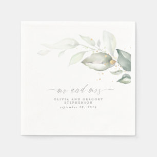 Serviette En Papier Élégant Mariage Printemps Vert M. Et Mme.