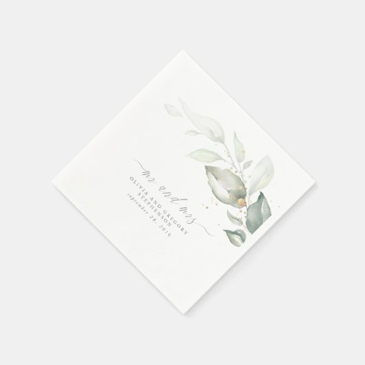 Serviette En Papier Élégant Mariage Printemps Vert M. Et Mme. (Coin)